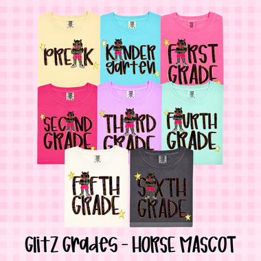 Glitz and Glam Mustangs/Stallions/Broncos/Colts Mascot Grade Level DTF Transfer (CT)