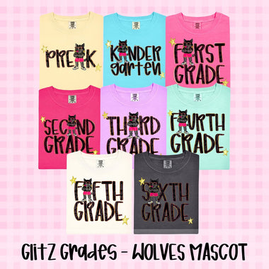 Glitz and Glam Wolves Mascot Grade Level DTF Transfer (CT)