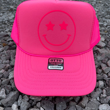 Happy Face Outline Neon Trucker Hat