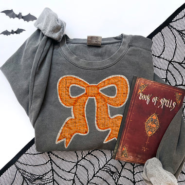 Orange Faux Quilted Ghost Pattern Bow DTF Transfer (SDD)