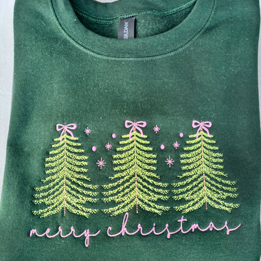 Merry Christmas Bow Trees Wholesale Embroidered Sweatshirt