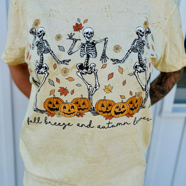 Fall Breeze and Autumn Leaves Skeletons Wholesale Tee