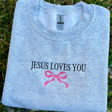 Jesus Loves You Bow Wholesale Embroidered Sweatshirt