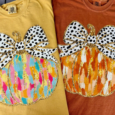 Colorful Coquette Bow Pumpkin Wholesale Tee