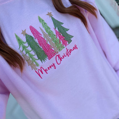 Merry Christmas Whimsy Trees Wholesale Embroidered Sweatshirt