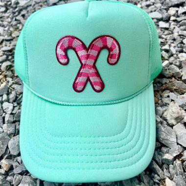 Pink Candy Canes Embroidered Patch Trucker Hat