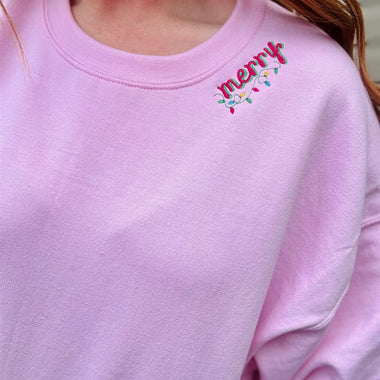 Merry Christmas Lights Neckline Wholesale Embroidered Sweatshirt