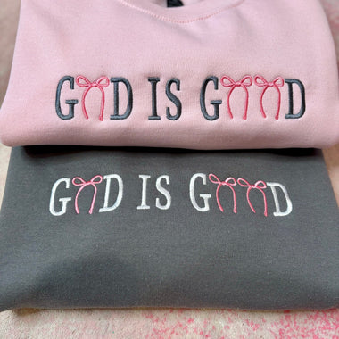 God is Good Bows Coquette Wholesale Embroidered Sweatshirt