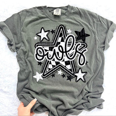 Owls Checkered Star Mascot DTF Transfer (CT)