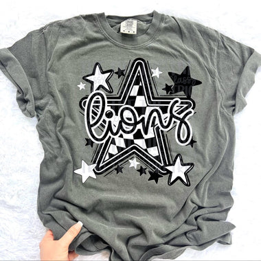 Lions Checkered Star Mascot DTF Transfer (CT)
