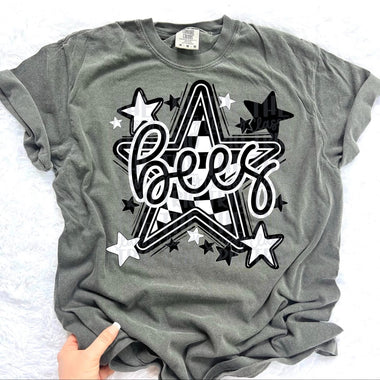 Bees Checkered Star Mascot DTF Transfer (CT)