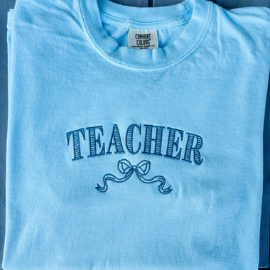 Teacher Bow Embroidered Wholesale Tee