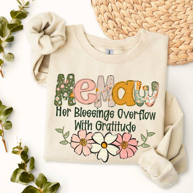 Memaw Her Blessings Overflow DTF Transfer