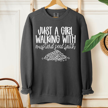 Just a Girl Walking With Mustard Seed Faith (White) DTF Transfer (SDD)