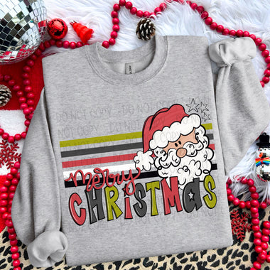 Merry Christmas Retro Strip Santa DTF Transfer