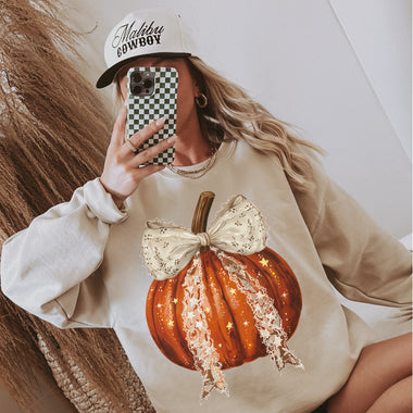 Lace Bow Pumpkin Wholesale Sweatshirt