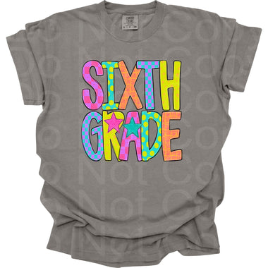 Preppy Bright Pattern Sixth Grade DTF Transfer (AR)