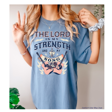 Dark Blue "The lord is my Strength" Screen Print High Heat Transfer T29