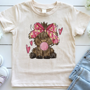 Girl Valentine Highland Cow DTF Transfer