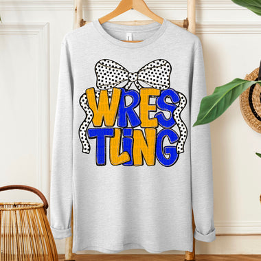 Wrestling Bow Yellow Gold Royal Blue DTF Transfer (SDD)
