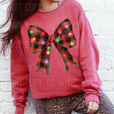 Red and Black Checkered Christmas Light Bow DTF Transfer (SBBB)