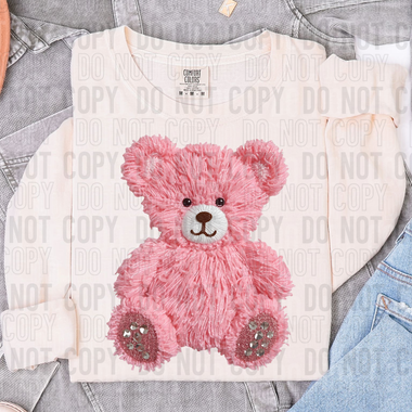 Pink Bear Faux Yarn DTF Transfer (SBB)