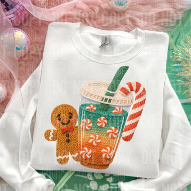 Gingerbread Coffee Christmas Faux Yarn DTF Transfer (SBB)