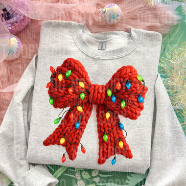 Christmas Light Bow Christmas Faux Yarn DTF Transfer (SBB)