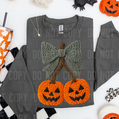 Jack O Lantern Cherry Faux Yarn DTF Transfer (SBB)