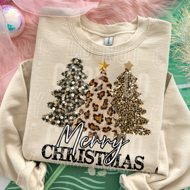 Merry Christmas Leopard Faux Sequin Trees DTF Transfer (SBB)
