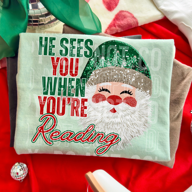 He Sees You When You're Reading Christmas DTF Transfer (SBB)