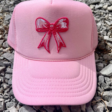 Pink Bow Embroidered Patch Trucker Hat
