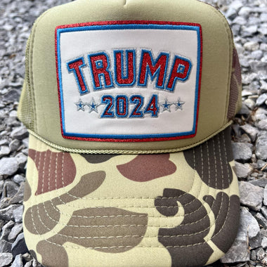 Trump 2024 Glitter Embroidered Patch Camo Trucker Hat