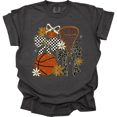 Basketball Collage w/checkered bow DTF Transfer (E)