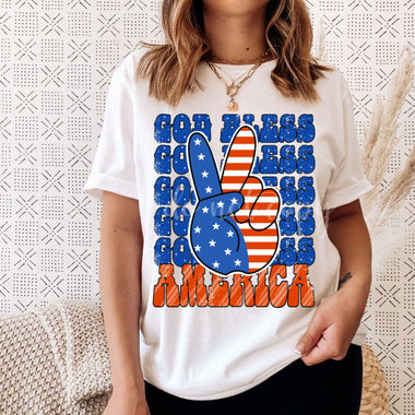 God Bless America Peace Screen Print High Heat Transfer V102