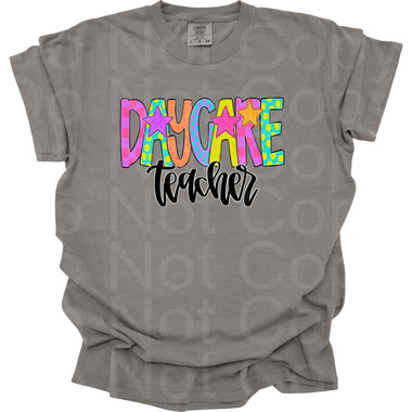 Preppy Bright Pattern Daycare Teacher DTF Transfer (AR)