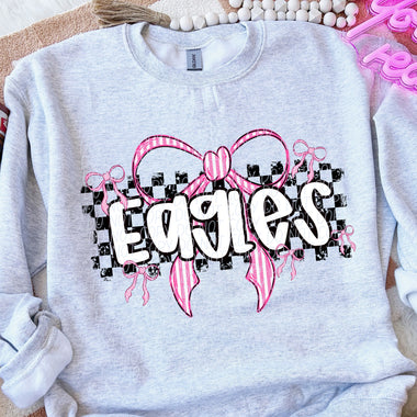Eagles Pink Bow with Checks Mascot DTF Transfer