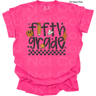 Fifth Grade Black Check Smiley DTF Transfer (SCD)