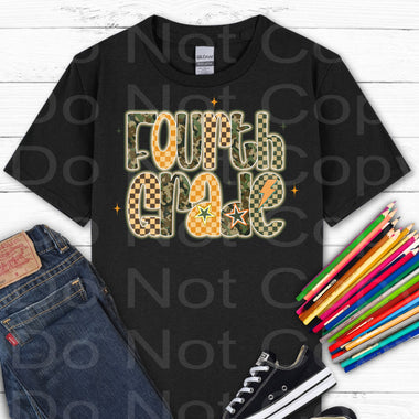 Fouth Grade Camo Orange Check DTF Transfer (E)