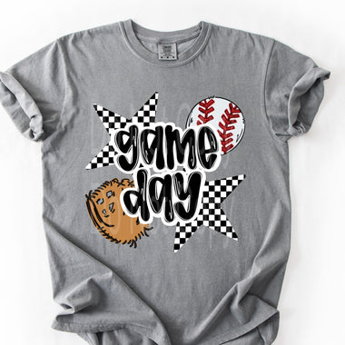 Gameday Baseball Black and White Check DTF Transfer