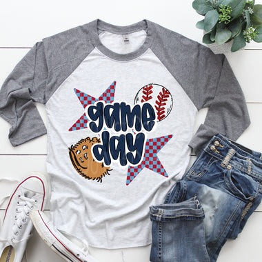 Gameday Baseball Navy Red Columbia Blue DTF Transfer