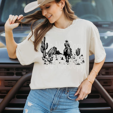 Cowboy in the Desert Scene Single Color Screen A1