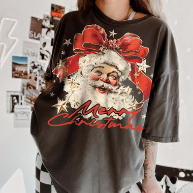 Vintage Santa Merry Christmas Bow Wholesale Tee