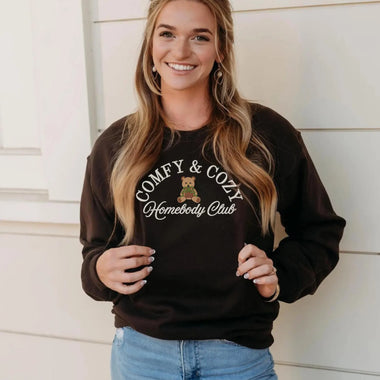 Comfy and Cozy Homebody Club Teddy Bear Wholesale Embroidered Sweatshirt