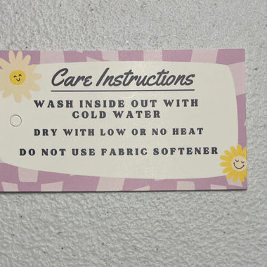 Care Instruction Hang Tags 2”x2”