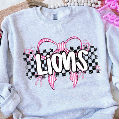 Lions Pink Bow with Checks Mascot DTF Transfer
