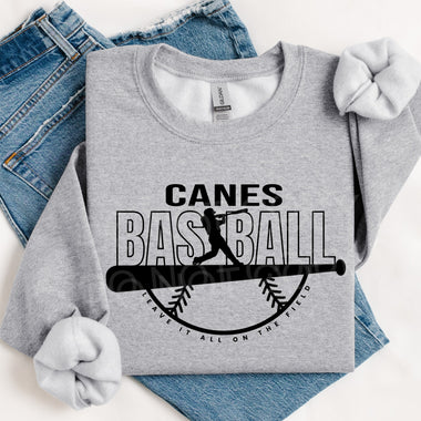 Canes Baseball BLACK INK DTF Transfer
