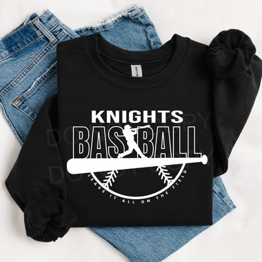 Knights Baseball WHITE INK DTF Transfer
