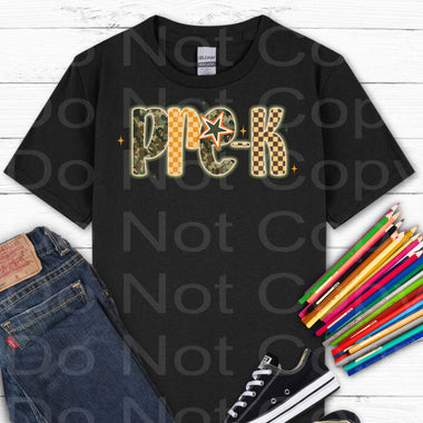 Pre K Camo Orange Check DTF Transfer (E)