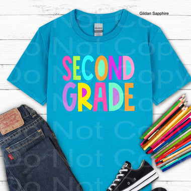 Second Grade Girl Block Style Primary Colors DTF Transfer (E)